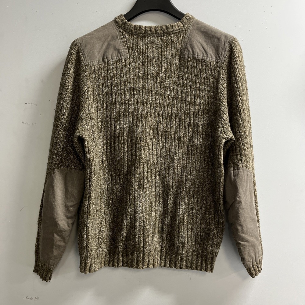 Eddie Bauer‎ Sweater Mens M Olive Green Cable Knit Shoulder Elbow Patches Preppy - Picture 2 of 11